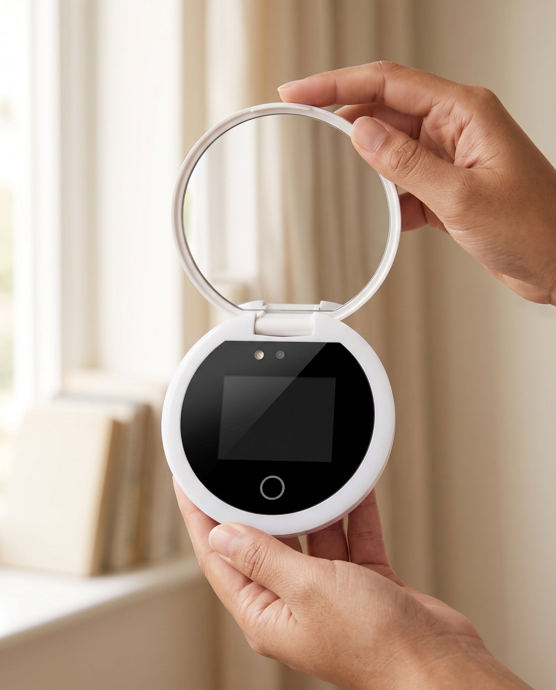 SPF Check UV Camera Mirror held near a bright window
