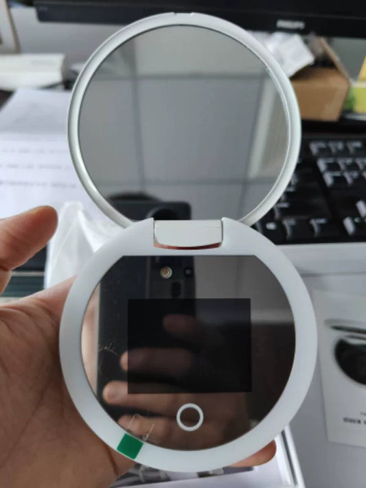 Breathe O'Clock SPF Check UV Camera Mirror open with built-in display and mirror